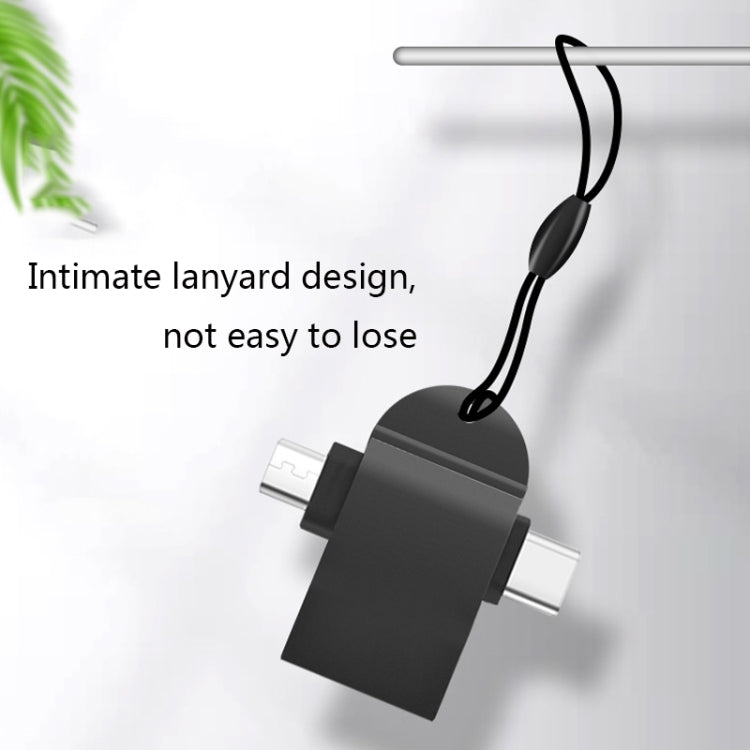 10 St. LI-09 USB 3.0 Buchse auf USB-C / Typ-C + Micro USB Stecker Multifunktions-OTG-Adapter mit Umhängeband, Schwarz, Gold, Silber, Roségold