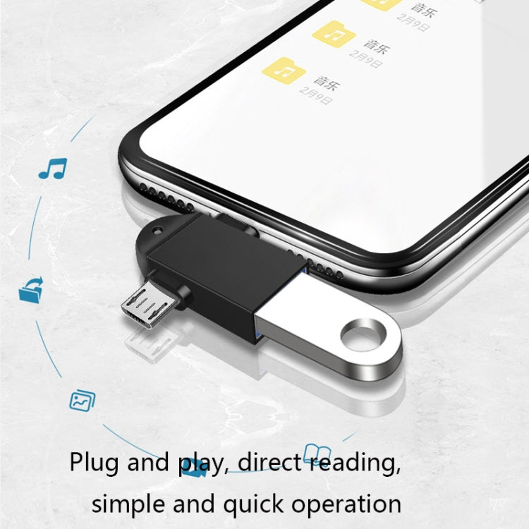 10 St. LI-09 USB 3.0 Buchse auf USB-C / Typ-C + Micro USB Stecker Multifunktions-OTG-Adapter mit Umhängeband, Schwarz, Gold, Silber, Roségold