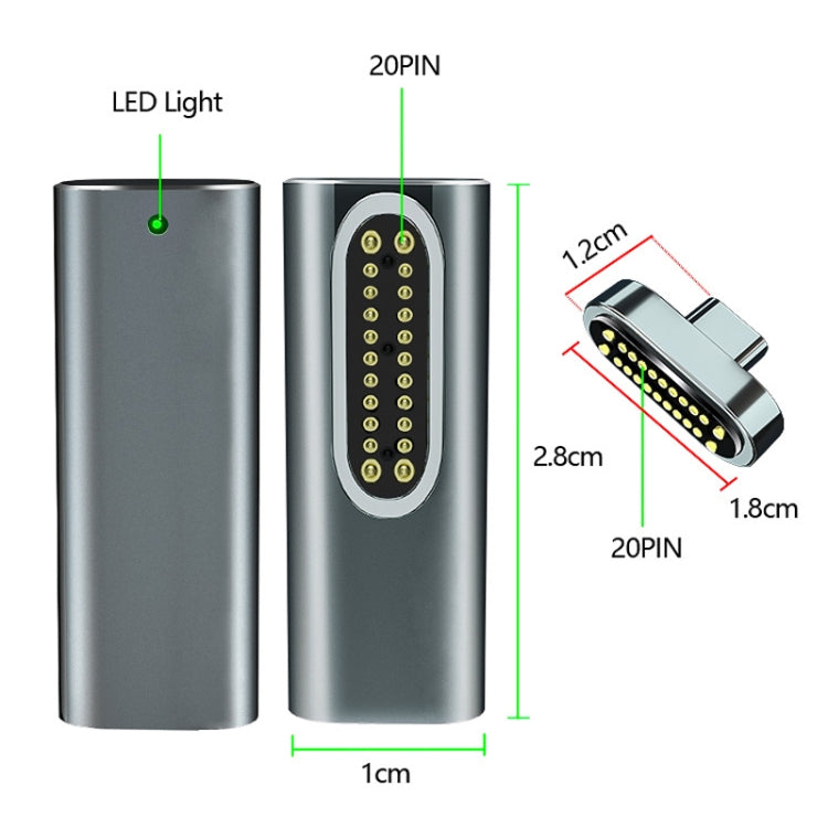20-Pin-Winkel-Magnet-USB-C-/Typ-C-Adapter unterstützt Laden und 4K-Videoübertragung, Silber, Grau, Schwarz