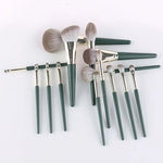 Make-up-Pinselset mit weichen Holzgriffen, 14-teilig, inklusive Tragetasche und Pinselbehälter