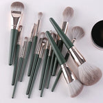 Make-up-Pinselset mit weichen Holzgriffen, 14-teilig, inklusive Tragetasche und Pinselbehälter