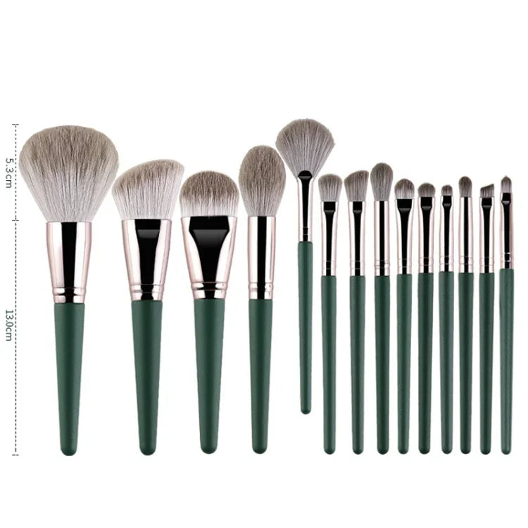 Make-up-Pinselset mit weichen Holzgriffen, 14-teilig, inklusive Tragetasche und Pinselbehälter