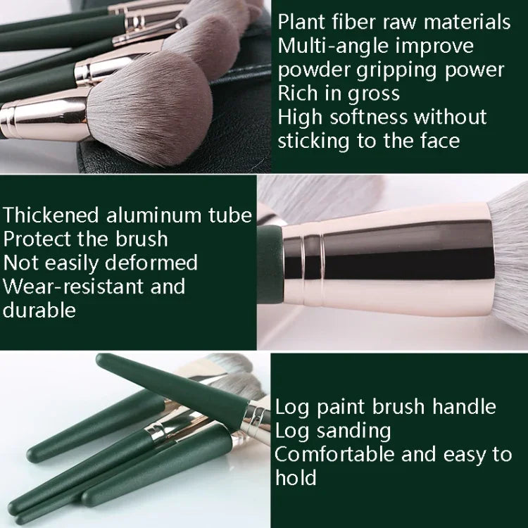 Make-up-Pinselset mit weichen Holzgriffen, 14-teilig, inklusive Tragetasche und Pinselbehälter