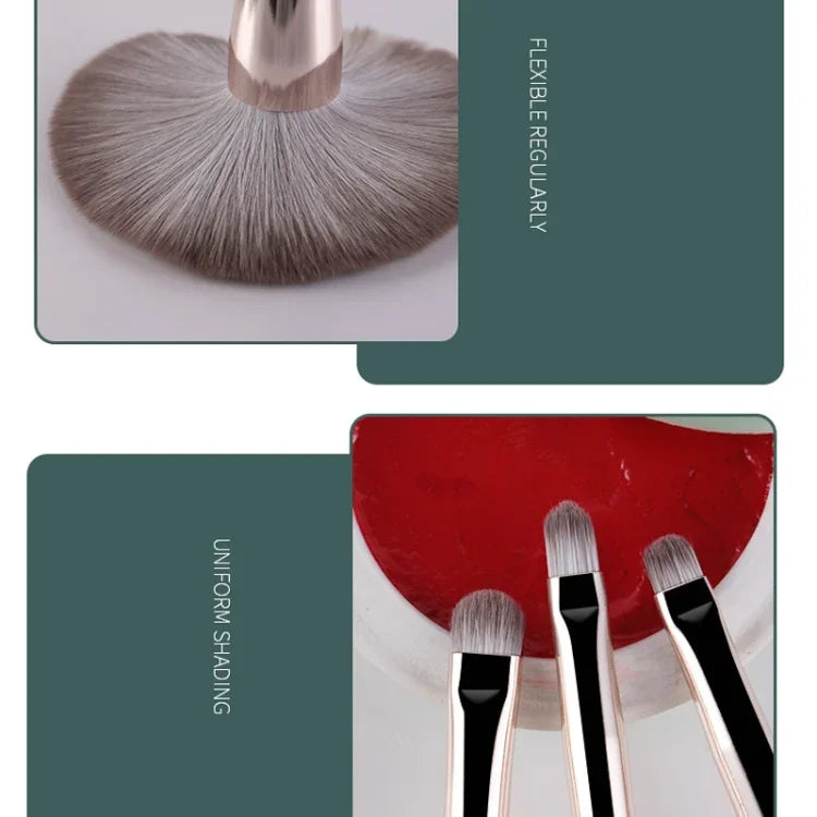 Make-up-Pinselset mit weichen Holzgriffen, 14-teilig, inklusive Tragetasche und Pinselbehälter