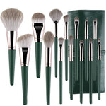 Make-up-Pinselset mit weichen Holzgriffen, 14-teilig, inklusive Tragetasche und Pinselbehälter