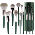 Make-up-Pinselset mit weichen Holzgriffen, 14-teilig, inklusive Tragetasche und Pinselbehälter