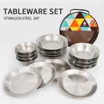 CLS Outdoor Edelstahl Geschirr Tragbares Camping-Essschalen-Set, 16-teilig