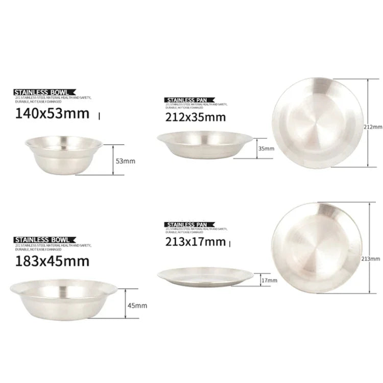 CLS Outdoor Edelstahl Geschirr Tragbares Camping-Essschalen-Set, 16-teilig