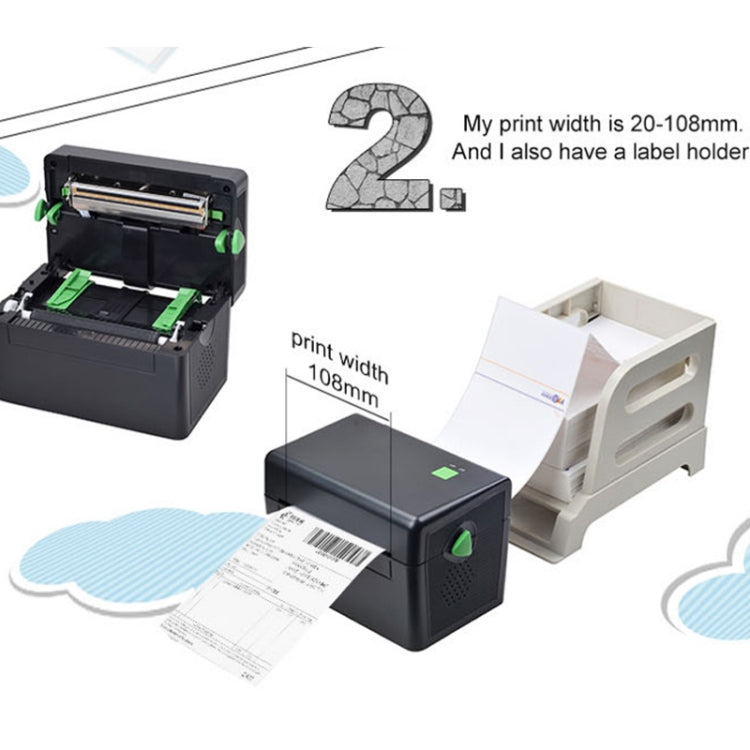 XP-108B 4 Zoll 108mm Etikettendrucker Thermischer Barcode-Drucker Versandetiketten-Drucker UPS DHL USPS DPD POCHTA USB Barcode-Hersteller, EU-Stecker, USB, USB + Bluetooth-Version