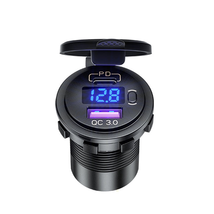 12V Modified Car USB Charger With Voltage Display PD QC3.0 Socket, With Terminal Blue Light, With Terminal Red Light, With Terminal Green Light, With 60cm Line Blue Light, With 60cm Line Red Light, With 60cm Line Green Light