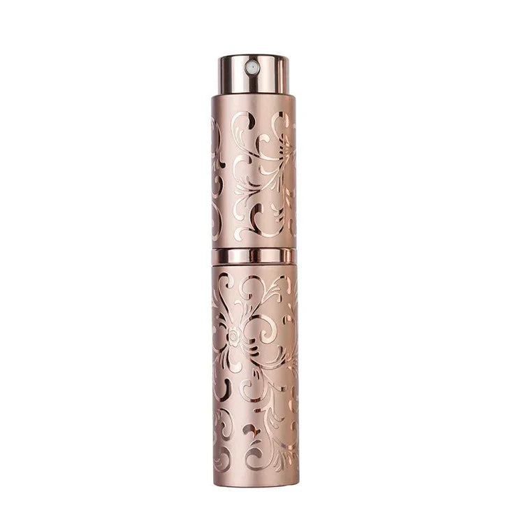 2 Stück geprägte, drehbare Parfümflasche aus Metall, Sterilisations-Sprühflasche mit Alkoholfunktion, 10 ml
