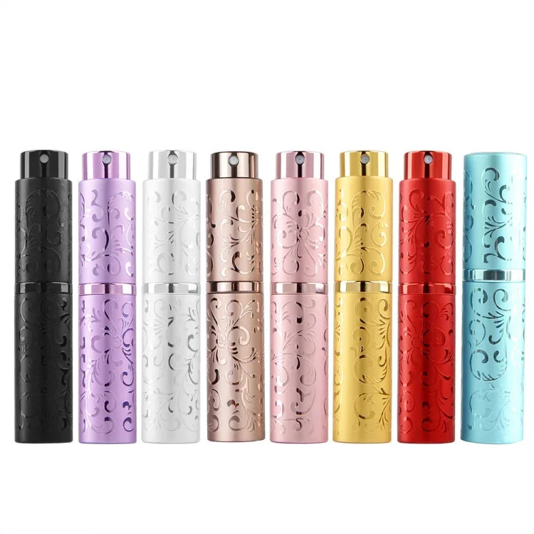 2 Stück geprägte, drehbare Parfümflasche aus Metall, Sterilisations-Sprühflasche mit Alkoholfunktion, 10 ml
