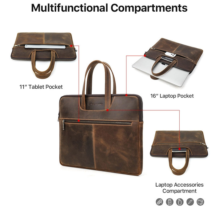CONTACTS FAMILY CF3010 Crazy Horse Leder Multifunktionale Laptop-Handtasche für MacBook Pro 16 Zoll, für MacBook Pro 16 Zoll