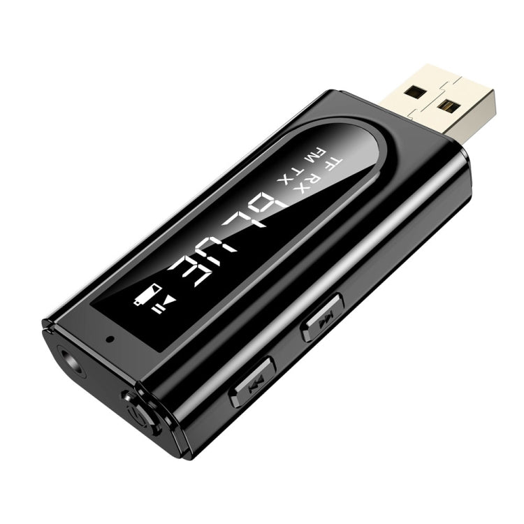 USB Auto Bluetooth 5.0 Adapter Empfänger FM + AUX Audio Doppel-Ausgang Stereo Sender, K9 Schwarz