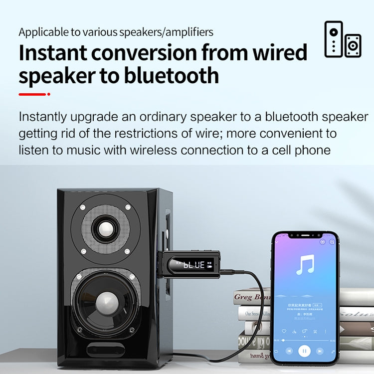 USB Auto Bluetooth 5.0 Adapter Empfänger FM + AUX Audio Doppel-Ausgang Stereo Sender, K9 Schwarz