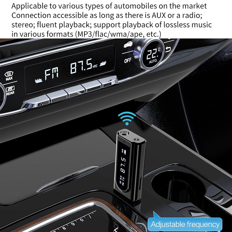 USB Auto Bluetooth 5.0 Adapter Empfänger FM + AUX Audio Doppel-Ausgang Stereo Sender, K9 Schwarz