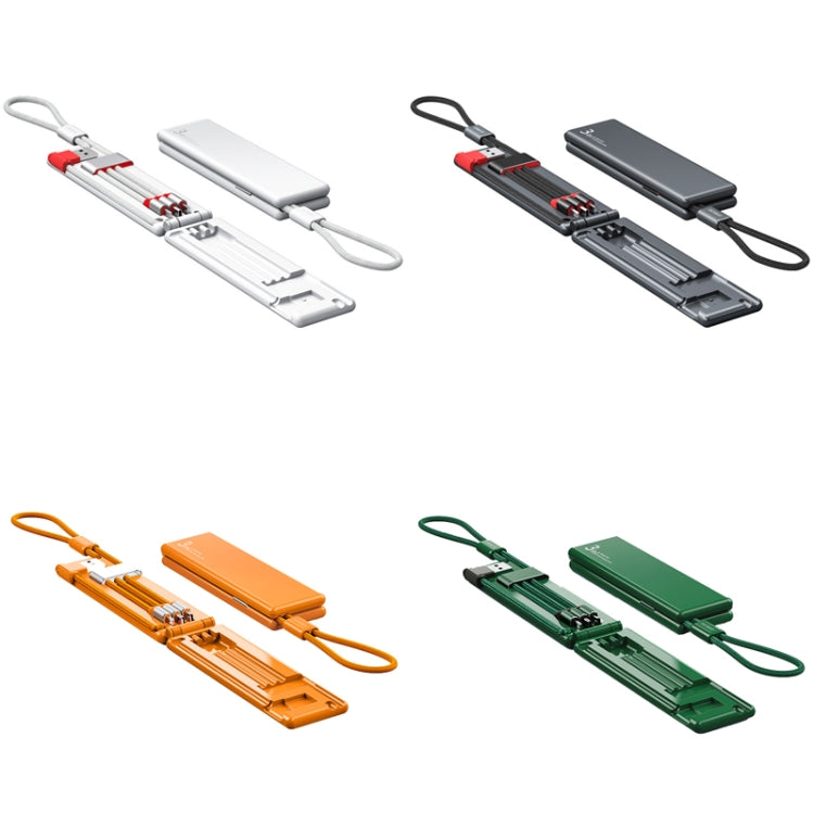 Oatsbasf 03083 Tragbares Multifunktions-Micro-USB + USB-C / Typ-C + 8-Pin 3-in-1 Ladekabel, Weiß, Grau, Orange, Grün