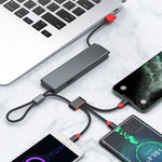 Oatsbasf 03083 Tragbares Multifunktions-Micro-USB + USB-C / Typ-C + 8-Pin 3-in-1 Ladekabel, Weiß, Grau, Orange, Grün