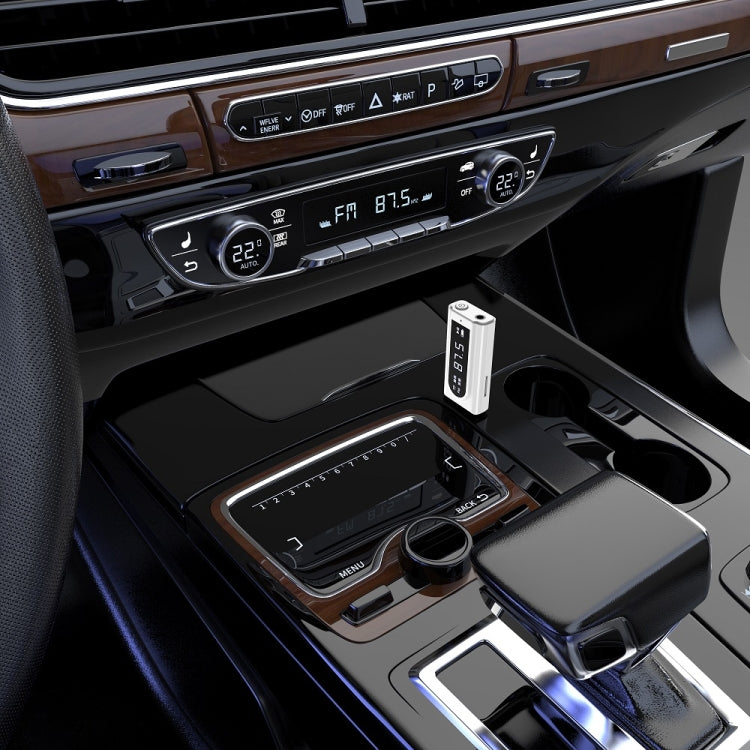 USB Auto Bluetooth 5.0 Adapter Empfänger FM + AUX Audio Doppel-Ausgang Stereo Sender, K9 Weiß