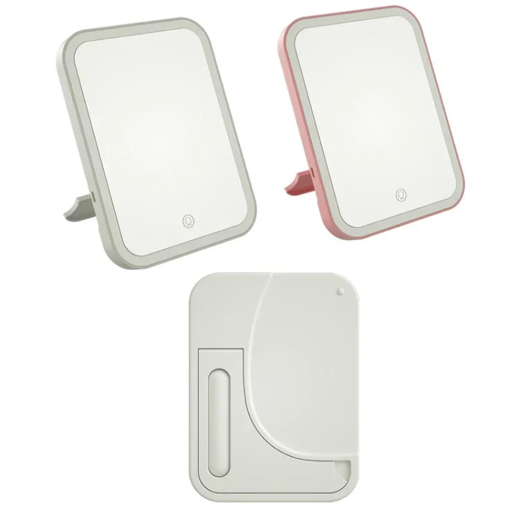 2 Stück LED-Schminkspiegel mit Lampe Fülllicht Studentenwohnheim Desktop Ankleidespiegel Weiblich Faltbarer tragbarer kleiner Spiegel,Stil:, Ladefunktion einfarbiges Licht (Weiß), Ladefunktion einfarbiges Licht (Pink), Plug-in einfarbiges Licht (Weiß)