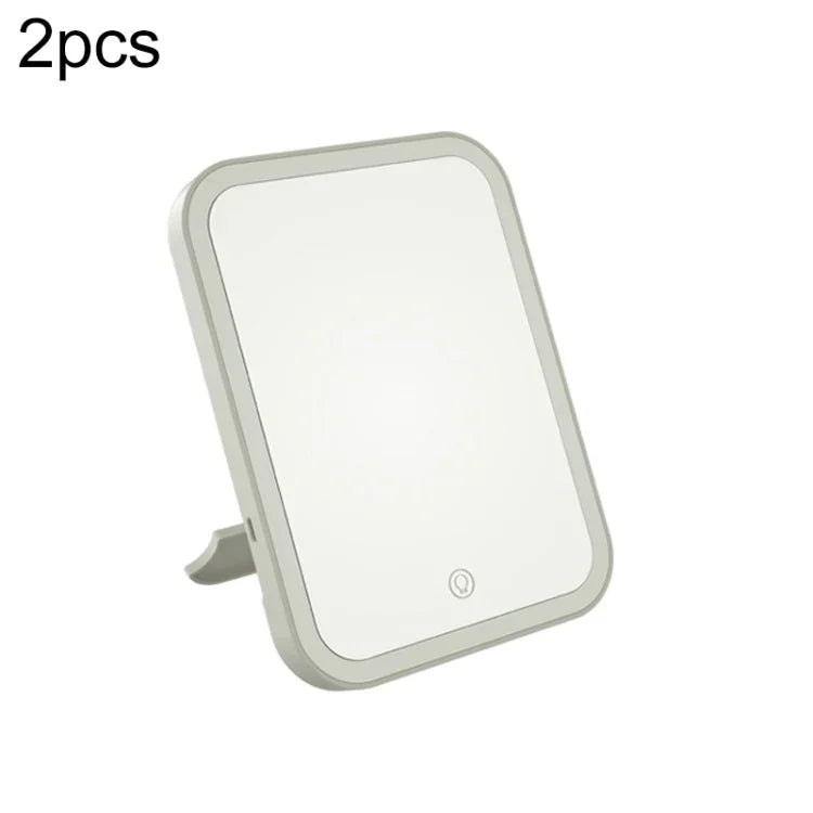 2 Stück LED-Schminkspiegel mit Lampe Fülllicht Studentenwohnheim Desktop Ankleidespiegel Weiblich Faltbarer tragbarer kleiner Spiegel,Stil:, Ladefunktion einfarbiges Licht (Weiß), Ladefunktion einfarbiges Licht (Pink), Plug-in einfarbiges Licht (Weiß)