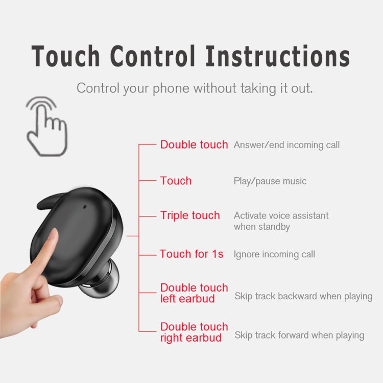 Y30 Wireless Bluetooth Headset 5.0 In-Ear Mini Earphone, Black