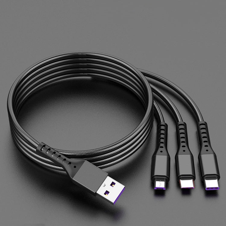 2 STK ZZ034 USB-auf-8-Pin + USB-C / Typ-C + Micro-USB 3-in-1 Schnellladekabel, Stil:, 5A Super Schnell-Schwarz, 5A Super Schnell-Rot, Silikon-Grün, Silikon-Rot, Silikon-Gelb, Silikon-Lila, Mini-Silber, Mini-Rot, Mini-Blau, Mini-Schwarz, Einziehbar-...
