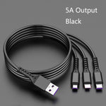 2 STK ZZ034 USB-auf-8-Pin + USB-C / Typ-C + Micro-USB 3-in-1 Schnellladekabel, Stil:, 5A Super Schnell-Schwarz, 5A Super Schnell-Rot, Silikon-Grün, Silikon-Rot, Silikon-Gelb, Silikon-Lila, Mini-Silber, Mini-Rot, Mini-Blau, Mini-Schwarz, Einziehbar-...