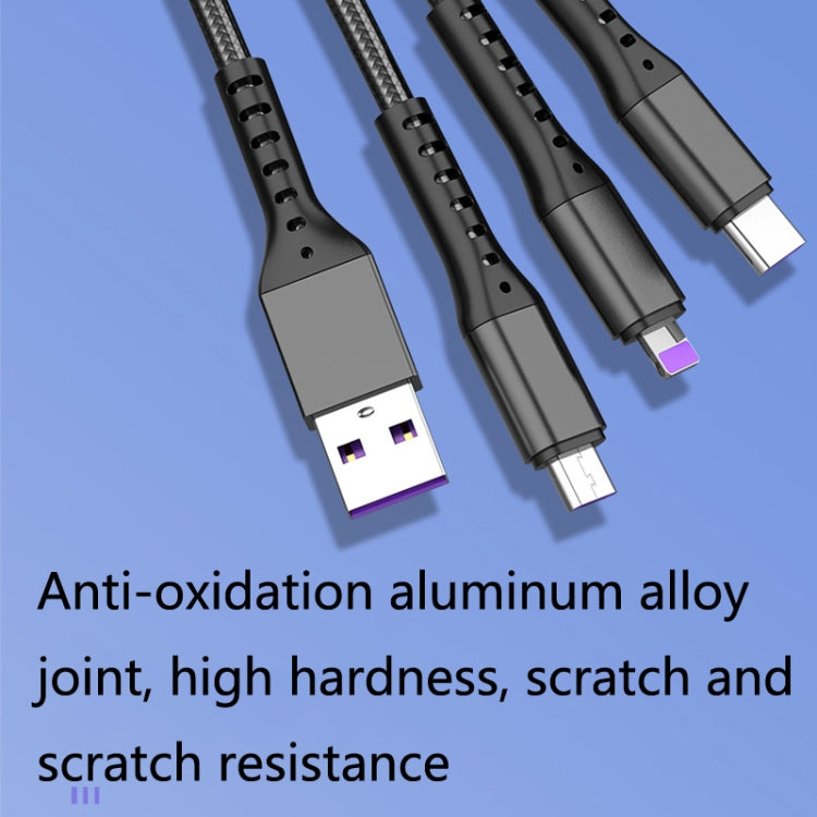 2 STK ZZ034 USB-auf-8-Pin + USB-C / Typ-C + Micro-USB 3-in-1 Schnellladekabel, Stil:, 5A Super Schnell-Schwarz, 5A Super Schnell-Rot, Silikon-Grün, Silikon-Rot, Silikon-Gelb, Silikon-Lila, Mini-Silber, Mini-Rot, Mini-Blau, Mini-Schwarz, Einziehbar-...
