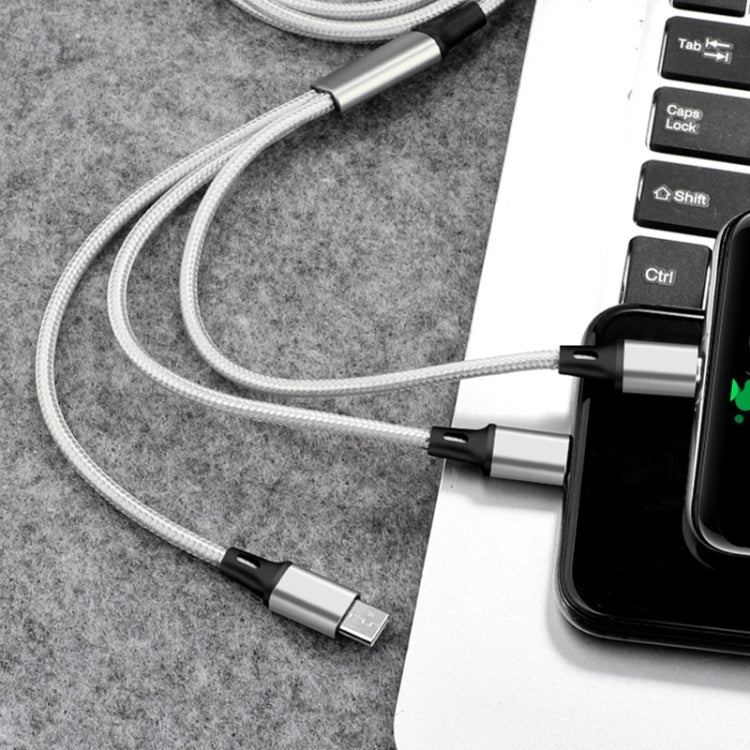 2 STK ZZ034 USB-auf-8-Pin + USB-C / Typ-C + Micro-USB 3-in-1 Schnellladekabel, Stil:, 5A Super Schnell-Schwarz, 5A Super Schnell-Rot, Silikon-Grün, Silikon-Rot, Silikon-Gelb, Silikon-Lila, Mini-Silber, Mini-Rot, Mini-Blau, Mini-Schwarz, Einziehbar-...