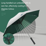 9033 Sonnen- und Regen-Doppelschirm, Multifunktions-Ventilator, Titansilber-Beschichtung, Sonnenschutz und UV-Schutz, Langstieliger Schirm, Pink, Schwarz, Tintengrün
