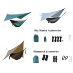 Outdoor Camping Sonnenschutz + Anti-Mücken-Hängematten-Set Fallschirmstoff Netzgarn Anti-Mücken-Hängematte, 360x290cm Tintengrün