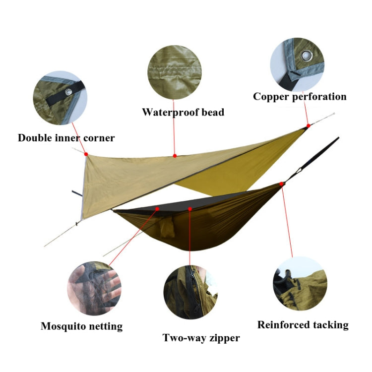 Outdoor Camping Sonnenschutz + Anti-Mücken-Hängematten-Set Fallschirmstoff Netzgarn Anti-Mücken-Hängematte, 360x290cm Tintengrün