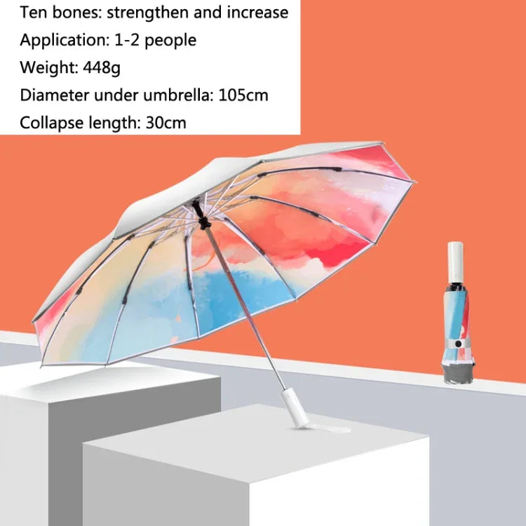 3021 Automatischer Regen- und Sonnen-Doppelregenschirm, Sonnenschutz und Anti-Rebound-Faltregenschirm, Hellorange, Hellrosa, Hellblau, Illusionsgrün, Illusionslila, Illusionsblau, Illusionsrosa