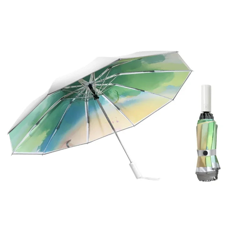 3021 Automatischer Regen- und Sonnen-Doppelregenschirm, Sonnenschutz und Anti-Rebound-Faltregenschirm, Hellorange, Hellrosa, Hellblau, Illusionsgrün, Illusionslila, Illusionsblau, Illusionsrosa