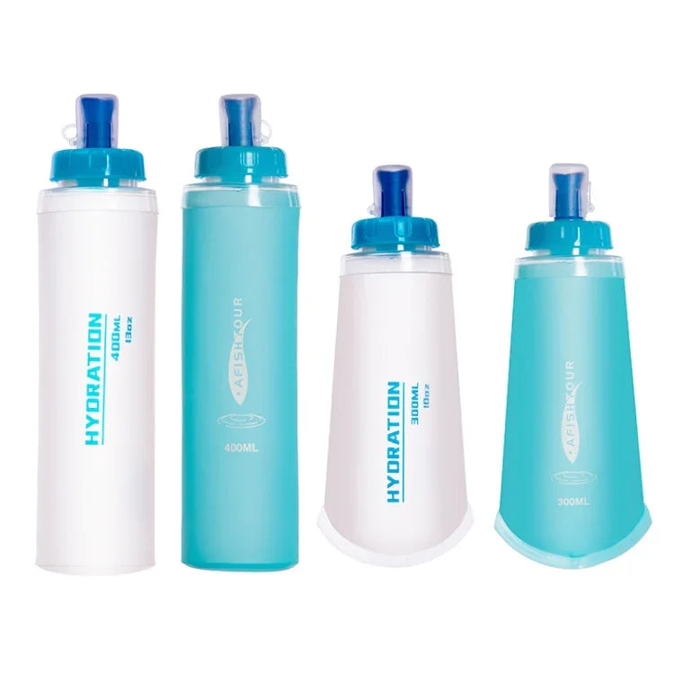 AFISHTOUR TPU Outdoor-Sport-Soft-Wasserbeutel Marathon-Wasserflasche faltbarer Wasserbeutel, Kapazität: 400ml (Blau), 400ml (Transparent), 300ml (Blau), 300ml (Transparent)