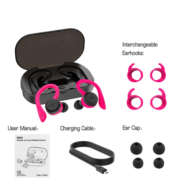 BE1032 Ohrbügel-Wasserdichte Sport-TWS-Kabellose Bluetooth-Kopfhörer, Schwarz, Leuchtgrün, Rosarot