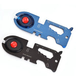 8-in-1 Edelstahl Multifunktionswerkzeugkarte Camping Überlebenskarte mit Licht, Schwarz, Blau
