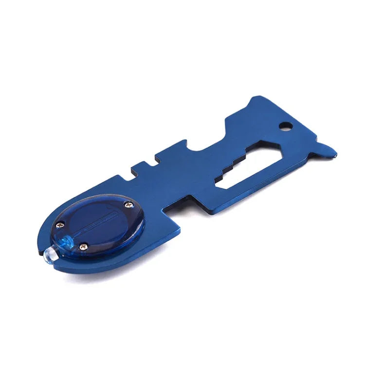 8-in-1 Edelstahl Multifunktionswerkzeugkarte Camping Überlebenskarte mit Licht, Schwarz, Blau