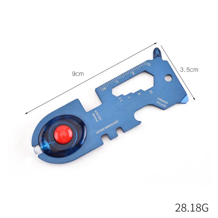 8-in-1 Edelstahl Multifunktionswerkzeugkarte Camping Überlebenskarte mit Licht, Schwarz, Blau