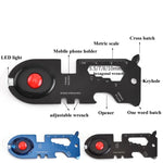 8-in-1 Edelstahl Multifunktionswerkzeugkarte Camping Überlebenskarte mit Licht, Schwarz, Blau