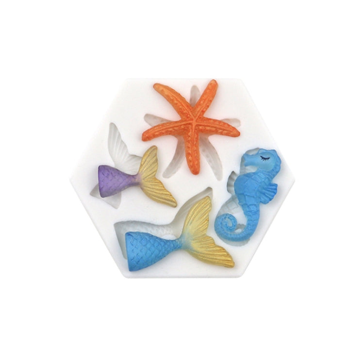 Ozean-Serie Großer und Kleiner Fischschwanz Seestern Seepferdchen DIY Backen Flüssigsilikonform, Grau, Pink