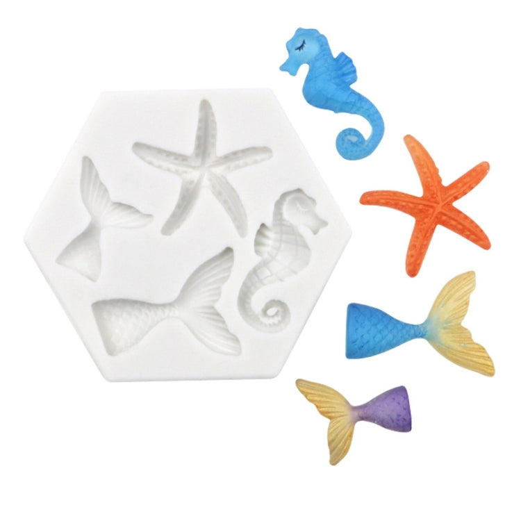 Ozean-Serie Großer und Kleiner Fischschwanz Seestern Seepferdchen DIY Backen Flüssigsilikonform, Grau, Pink