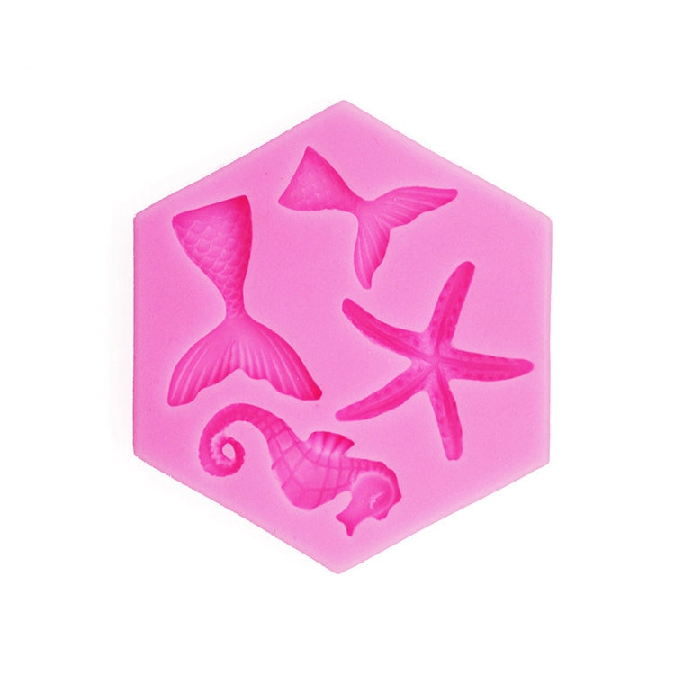 Ozean-Serie Großer und Kleiner Fischschwanz Seestern Seepferdchen DIY Backen Flüssigsilikonform, Grau, Pink
