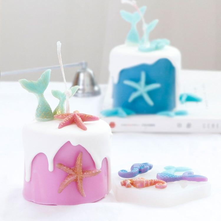 Ozean-Serie Großer und Kleiner Fischschwanz Seestern Seepferdchen DIY Backen Flüssigsilikonform, Grau, Pink