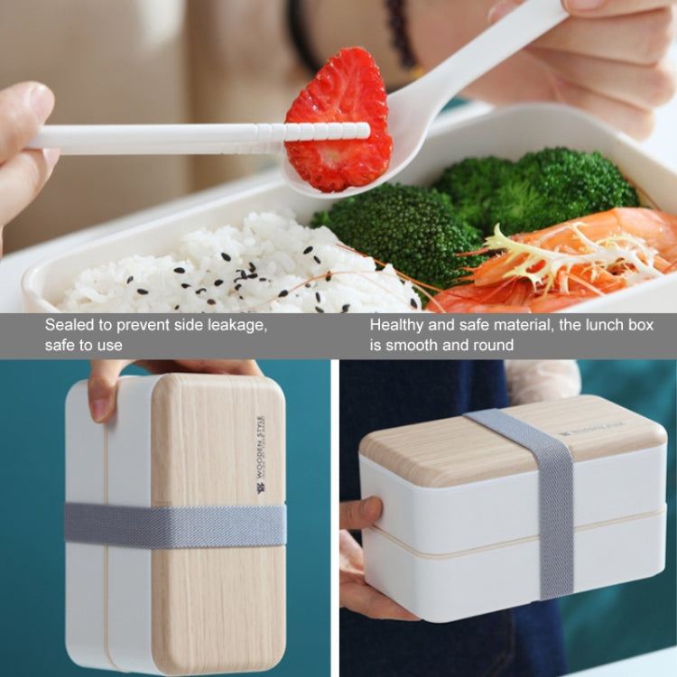 Brotdose Doppel-Schicht Trennwand Holz Tragbar Mikrowellengeeignet Studenten Bento Box mit Besteck, Zweischichtig
