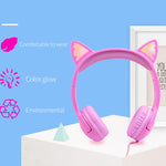 LX-K06 3,5mm Kabelgebundenes Kinder-Lern-Headset mit leuchtenden Katzenohren, Kabellänge: 1,2m, Pink, Lila, Blau, Orange