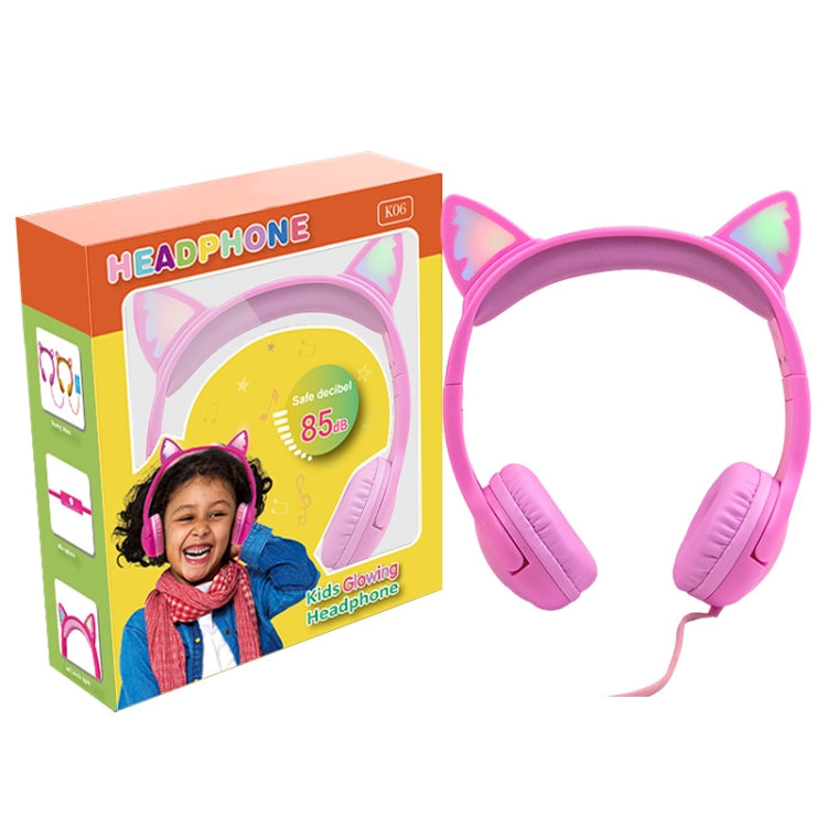 LX-K06 3,5mm Kabelgebundenes Kinder-Lern-Headset mit leuchtenden Katzenohren, Kabellänge: 1,2m, Pink, Lila, Blau, Orange