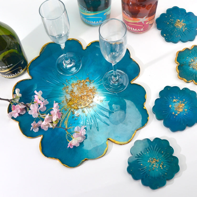 Silikon Blumen Untersetzer Form Set Kristall DIY Spiegel Blütenblatt Obstteller Tropfenform, 1 große + 5 kleine Blumen Set, 1 große + 3 kleine Blumen Set, große Blumen
