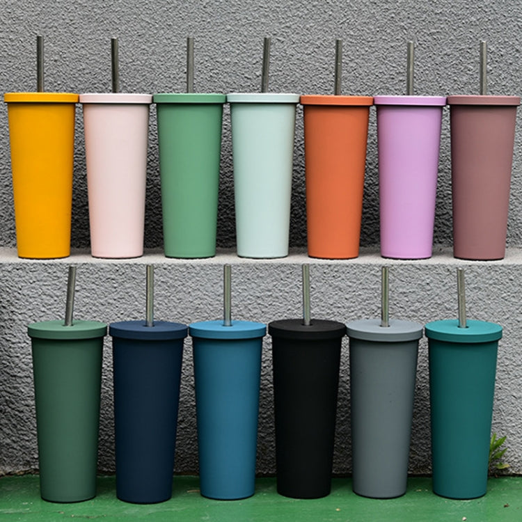 700ml Große doppelwandige Edelstahl-Trinkflasche mit Strohhalm, Vakuum-Outdoor-Isolierflasche 304, Autowasserflasche, Khaki, Zinnoberrot, Lila, Pink, Glasgrün, Moosgrün, Dunkelgrau, Indigo, Tintenschwarz, Grau-Grün, Hellrosa, Grün-Weiß, Seeblau